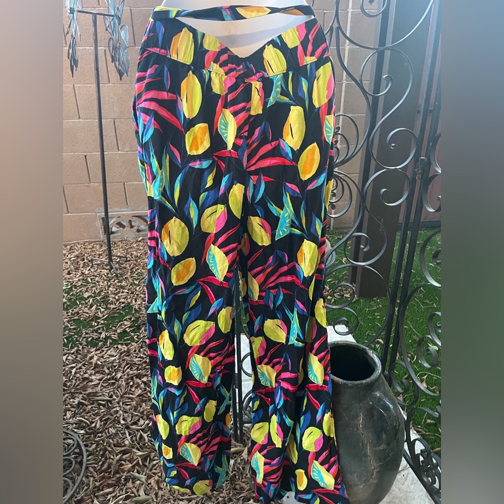 Tabitha Brown for Target Bold Tropical Lemon Print Linen Blend Wide Leg Pants SM - Picture 8 of 16